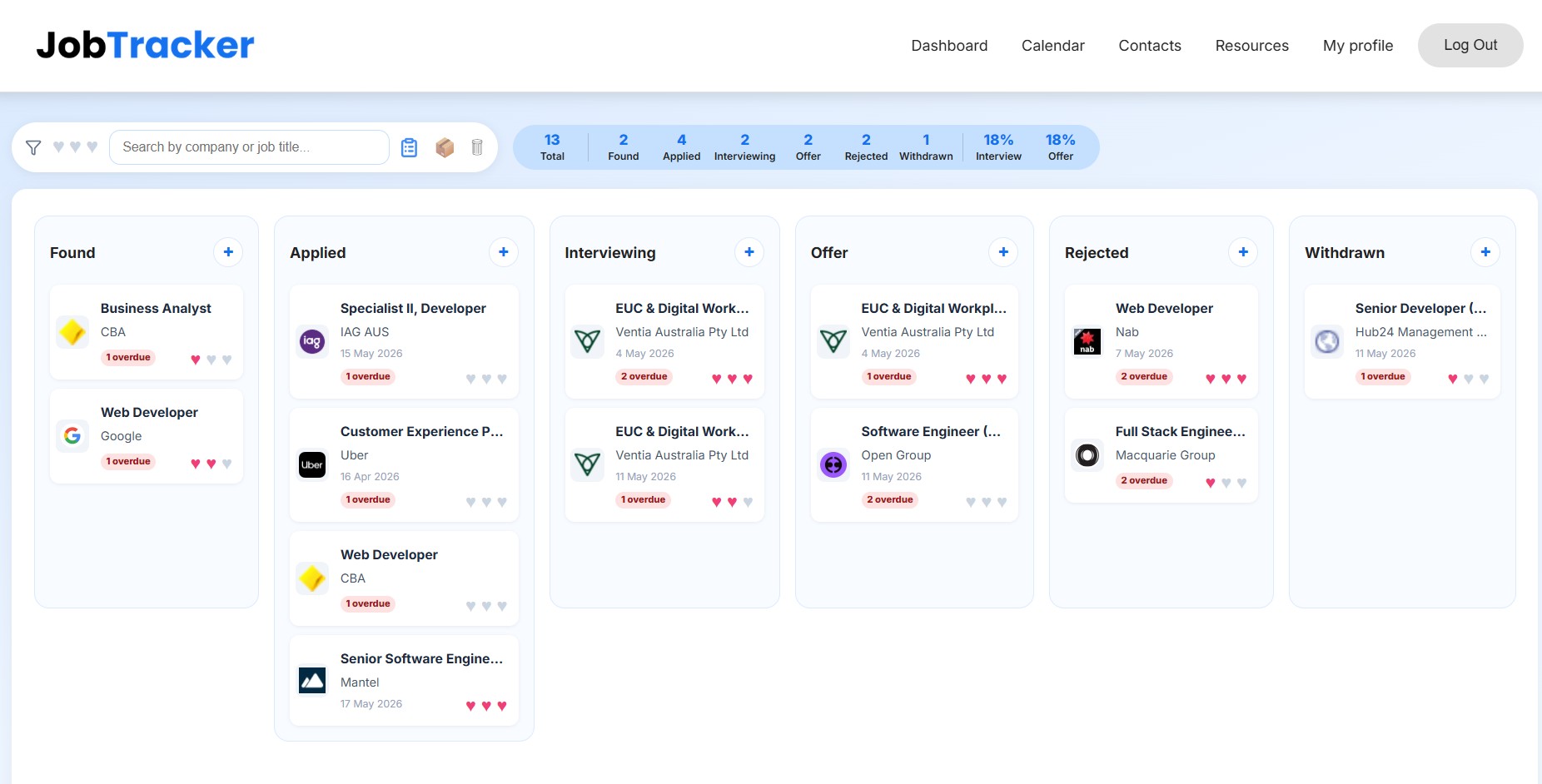 JobTracker screenshot